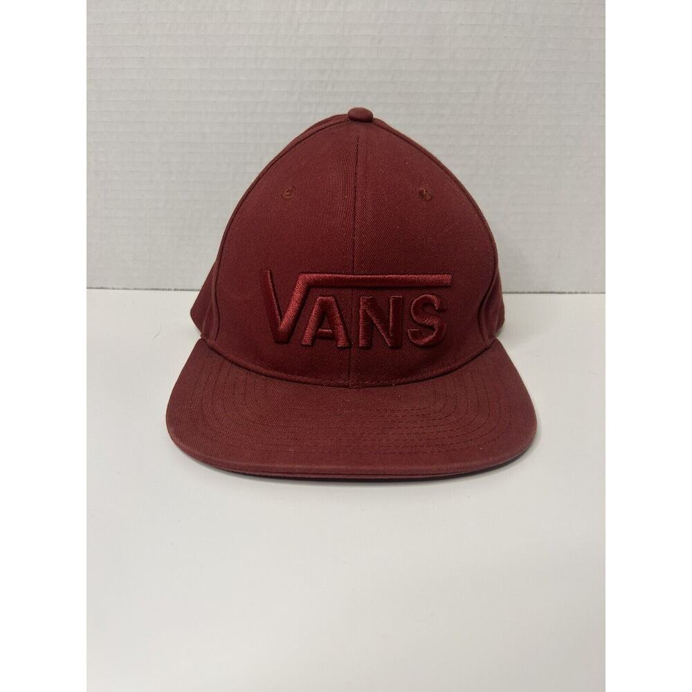 Vans Flatbill Snapback Hat Mens CLEAN Stitched Official Red Maroon Burgundy
